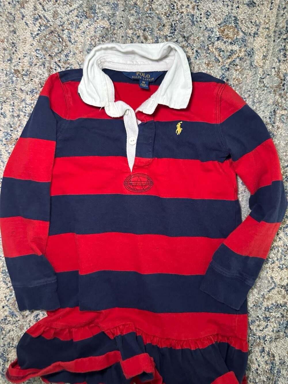 Polo Ralph Lauren Red and Navy Striped Rugby Polo Dress Size 6X